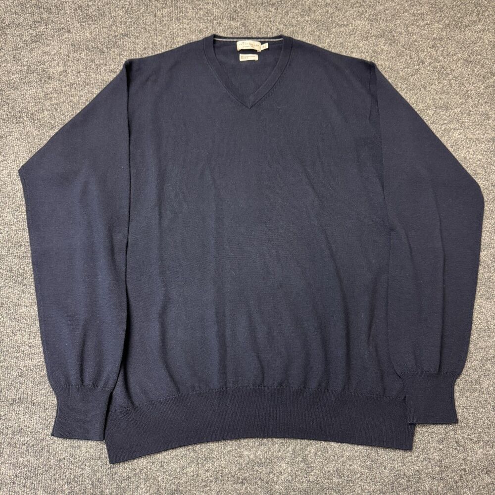 Peter Millar Crown Soft V-Neck Silk Blend Golf Sweater Mens XXL Navy Pullover